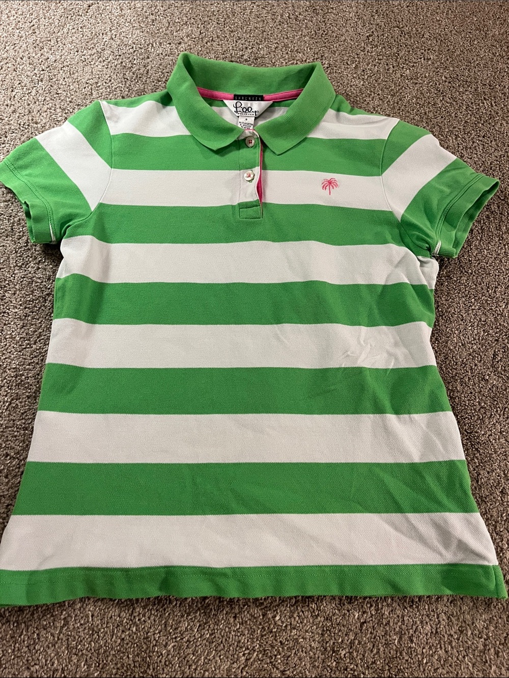 💚💚💚Lilly Pulitzer Green White Striped Polo szS GUC